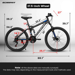 27.5" Full-Suspension Mountain Bike | 21-Speed, Mechanical Disc Brakes & Dual Shock Absorbers