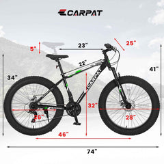 26" Fat Tire Mountain Bike | Full Shimano 21-Speed, Dual Disc Brakes & Front Suspension