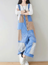 Button Front Denim Dungarees with Contrast Panel Details