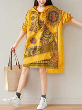 Women's Fashionable Printed Side Pockets Hoodie Dress