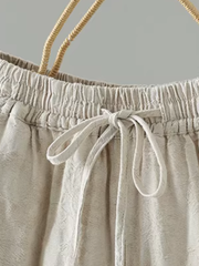 Textured Jacquard Cotton Relaxed Wide-Leg Women's Pants with Drawstring Waist