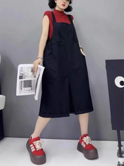 Mininmal Style Womens Cropped Overalls with Straight Loose Fit