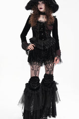 Black Long Sleeves Ruffle Lace-Up Mesh Women's Gothic Blouse
