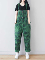 Palm Print Cotton Overalls - Adjustable Workwera | Eva Trends