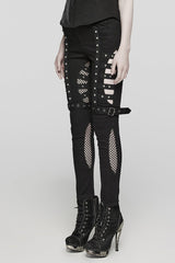 Black Mesh Women's Punk Cutout Eyelet Jeans