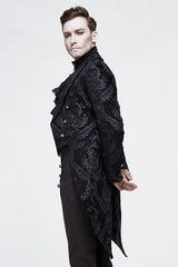 Black Gothic Jacquard Mens Coat With Slit