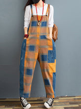 Patchwork Check Denim Dungarees | Rolled-Hem Utility Fit