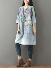 Women's Summer Casual & Soft Floral Large Pockets Midi Dress