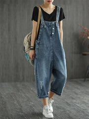 Floral Side Panel Denim Dungarees - Wide Leg Fit