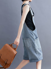 Bib Front Denim Romper Dungarees | Knee-Length Design