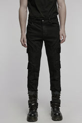 Black Multi-pocket Pleated Men's Punk Denim Pants
