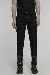 Black Multi-pocket Pleated Men's Punk Denim Pants