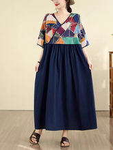 Patchwork V-Neck Boho Maxi Dress in Soft Viscose Blend Elegance