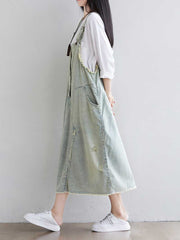 Women's Distressed Denim Midi Overall Dress - Comfortable Everyday | Eva Trends