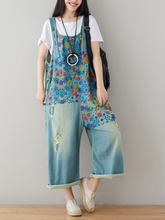 Chic Women's Loose Wide-Leg Floral Denim Overalls | Eva Trends