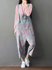 Floral Printed Denim Overalls - Casual Comfort | Eva Trends