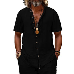Men's Retro Button-Up Short-Sleeve Casual Shirt
