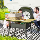 Aluminum Folding Camping Table with Storage Basket – Adjustable Height, 66 lb.