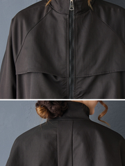 Avant-Garde Maxi Cocoon Coat with Zip Front, Minimal Oversized Silhouette