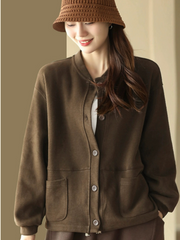Women's Modern Casual Wear Stand Collar Pocket Style Sweater