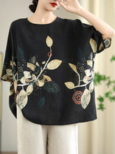 Weekend-to-Work Confidence Blouse — Flowy Chiffon Blend, Artful Botanical Print Style