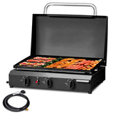 3-Burner Flat Top Gas Griddle Cooking Station – Ceramic Non-Stick, 23" Surface