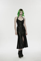 Black Halterneck Sleeveless Lace-Up Slim Buckled Women's Punk Dress