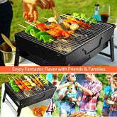 Foldable Portable Charcoal BBQ Grill – 17" Stainless Steel Cooking Grate, Ash Catcher, Folds Flat for Camping & Picnics