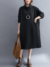 Women's Polka Dot High Collar Mid-Length Shirt Dress