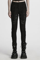 Black Lace-Up Strappy Big-pocket Women's Punk Leggings