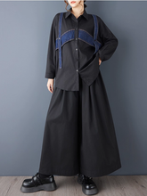 Oversized Button-Down Shirt with Denim Contrast Panels, Modern Minimal Elegance