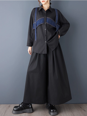 Oversized Button-Down Shirt with Denim Contrast Panels, Modern Minimal Elegance