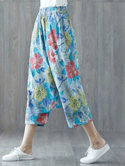 Close Your Eyes Ethnic Style Ripped Printed Yesterday's Crope Denim Pant