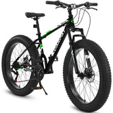 26" Fat Tire Mountain Bike | Full Shimano 21-Speed, Dual Disc Brakes & Front Suspension