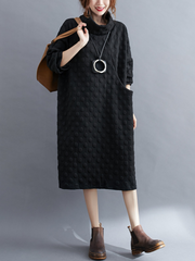 Women's Polka Dot High Collar Mid-Length Shirt Dress