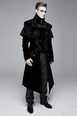 Black Hand Embroidered Cape Collar Velveteen Gothic Mens Coat