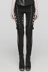 Black Mesh Women's Punk Cutout Eyelet Jeans