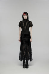 Black Embroidered Lace Slim Women's Gothic Fishtail Velvet Skirt