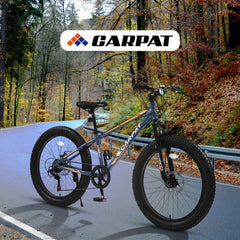 24" Fat Tire Mountain Bike | Full Shimano 7-Speed, Dual Disc Brakes & Front Suspension