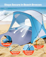 6-Person Beach Tent Sun Shelter – UPF 50+ with Sand Pockets, Mesh Windows & Carry Bag | Black