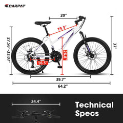 24" Girls & Women's Mountain Bike | Shimano 21-Speed, Dual Disc Brakes & 100mm Suspension