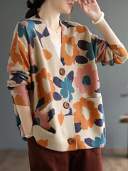 Open-Front Women's Printed Flower Cardigan