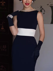 Black And White Contrast Bow Sleeveless Dress