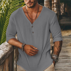Men's V-Neck Long-Sleeve Casual Shirt