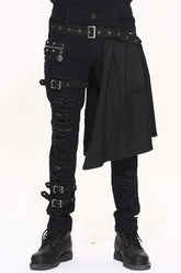 Black Adjusted Loops Punk Rock Holes Ripped Mens Pants Collocation Skirt