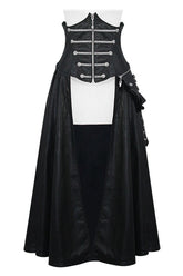 Black Chain Shaped Ribbons Zipper Up Leather Big Swing Punk Womens Half Skirt