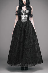 Black Elk Metal Brooch Flocking Print Yarn Floral Women's Gothic Dress