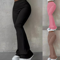 Women's High-Waist Ribbed Slim-Fit Flared Trousers – Pink