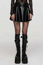 Black Lace-Up Faux Leather Devil Sharp Corner Women's Steampunk Short Skirt