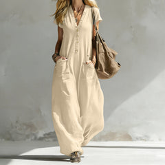 Women's V-Neck Wide-Leg Jumpsuit – 8 Colors, S–XXL